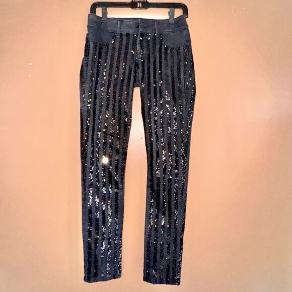 Victoria's Secret Siren Women's Black Sequin Skinny Jeans Size 4 - Picture 5 of 11
